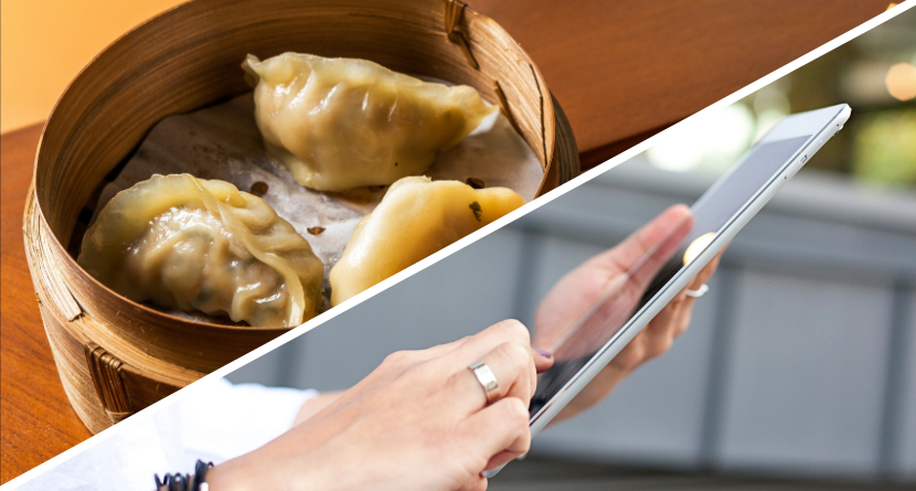 Fancy image of a tablet next to a dumpling